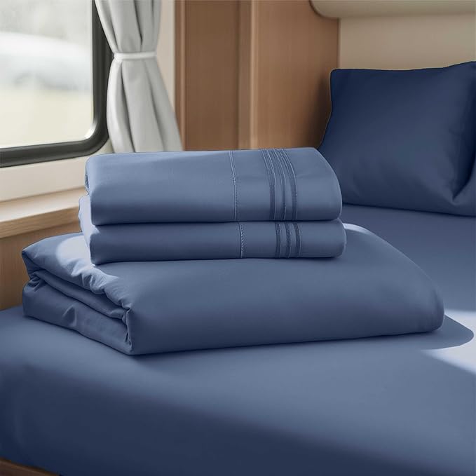 Clara Clark Bed Sheets, Premier 1800 Series 4 Piece RV Queen Sheet Set, Luxury Soft Sheets for RV Bunks, Short Queen - Navy Blue