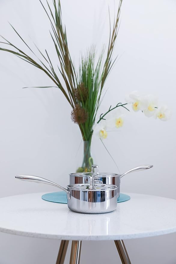 Duratux Tri-Ply 1.5-Quart Sauce Pan with Lid, Silver; Stainless Steel, PTFE & PFOA Free, Freezer to Oven Safe, Induction Compatible