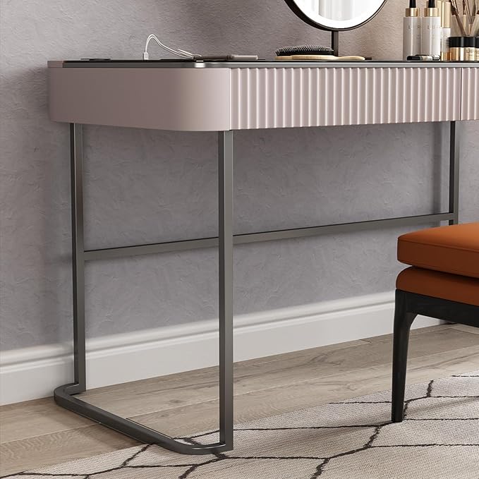 Lartis Makeup Vanity,Dresser Stool Set,Dresser,Computer Desk,partitioned Storage,Smart Socket,LED Makeup Mirror