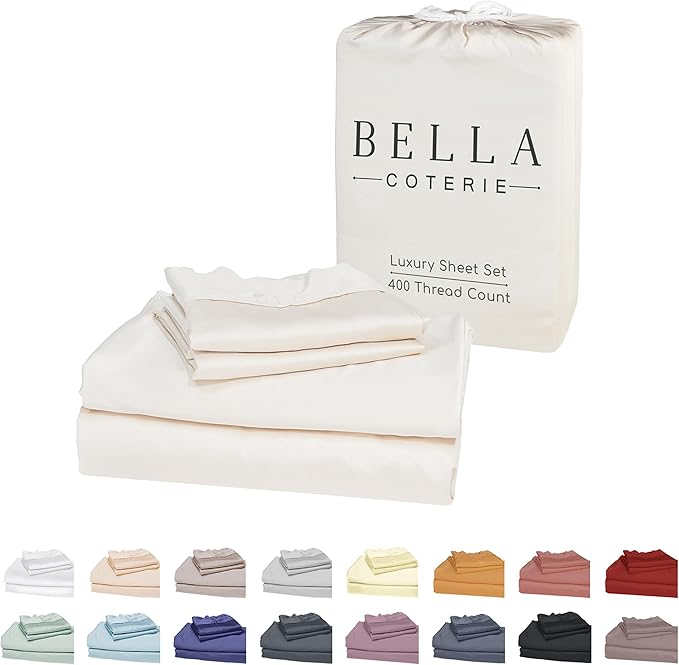 Bella Coterie Luxury Bamboo Viscose Split King Size Sheet Set | 100% Organically Grown | Ultra Soft | Cooling for Hot Sleepers | 18" Deep Pocket [Ivory]
