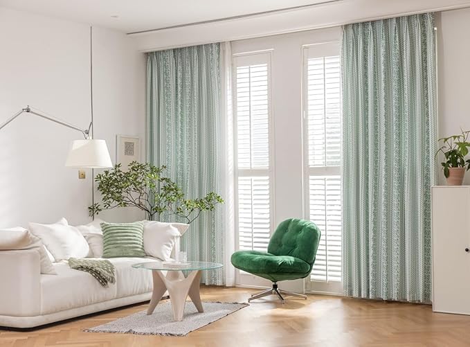 Linen Blend Pinch Pleated Curtains for Living Room, Bedroom, Dining Room - Light Filtering Curtains 2 Panels Set - Luxury and Modern Floral Printed Design - Summer Green, 30" W x 84" L
