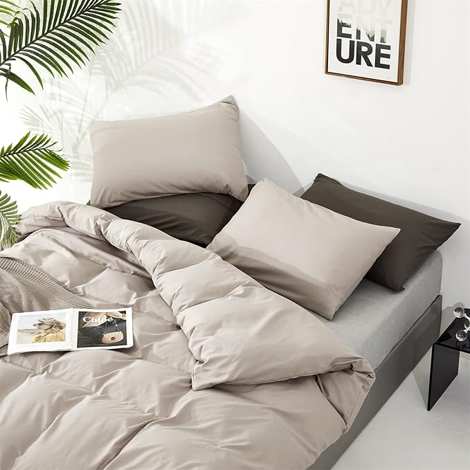Luxlovery Beige Coffee Comforter Set Full Light Khaki Bedding Set Bedding Set Oatmeal Cream Khaki Blanket Quilts Modern Soft Breathable Taupe Comforter Set