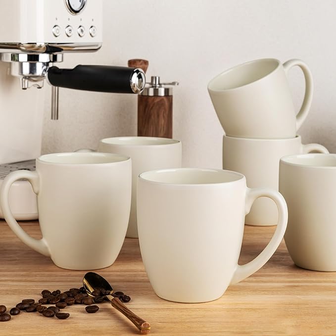 GBHOME 12oz Coffee Mugs Set of 6, Large Ceramic Coffee Mugs for Man, Woman, Dad, Mom, Modern Coffee Mugs Set with handle for Tea/Latte/Cappuccino/Milk/Cocoa. Dishwasher&Microwave Safe,ivory