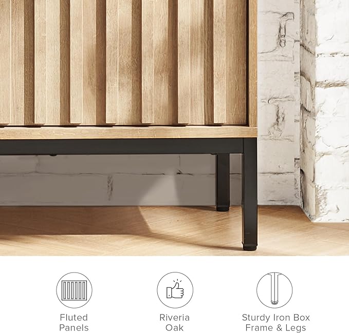 mopio Norwin TV Stand, Rustic Modern Industrial Television Stand for 60/65/70 inch TV, Fluted Entertainment Center with Storage, Wood Media Console Credenza Cabinet Table (Oak 36" TV Stand)