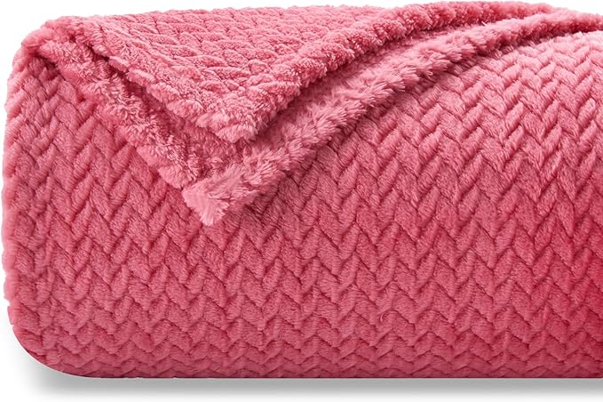 NEWCOSPLAY Super Soft Throw Blanket Coral Pink Premium Silky Flannel Fleece Leaves Pattern Lightweight Bed Blanket All Season Use (Coral Pink, Throw(40"x50"))