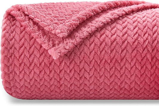 NEWCOSPLAY Super Soft Throw Blanket Coral Pink Premium Silky Flannel Fleece Leaves Pattern Lightweight Bed Blanket All Season Use (Coral Pink, Throw(40"x50"))