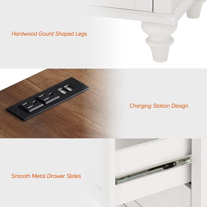 WAMPAT Farmhouse TV Stand for 100 Inch TV, 4-in-1 TV Console Table for 75/80/85/90 Inch TV, Entertainment Center with Charging Station, Kitchen Sideboard Buffet Cabinet for Dining Room, White