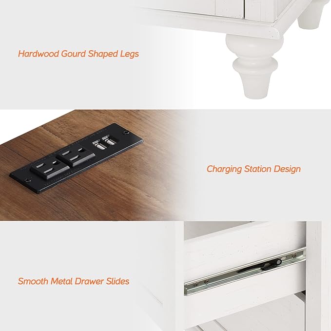 WAMPAT 100 inch TV Stand with 9 Drawers, TV Cabinet Entertainment Center for 75/80/85/90 Inch TV, Kids Dresser with 3 Drawers for Bedroom, Nightstands with Charging Station for Living Room, White