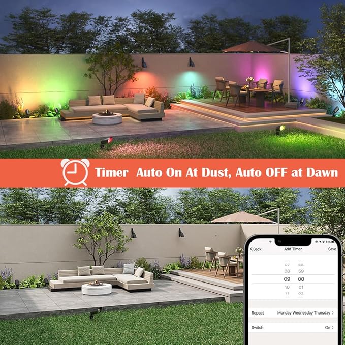 Low Voltage Landscape Lighting with 4 Spot Lights, RGB Color Changing from Warm to Cool White 5000K 12V Outdoor Landscape Lights,Waterproof Black LED Spotlights for Outdoor Garden Pathway,4 Pack