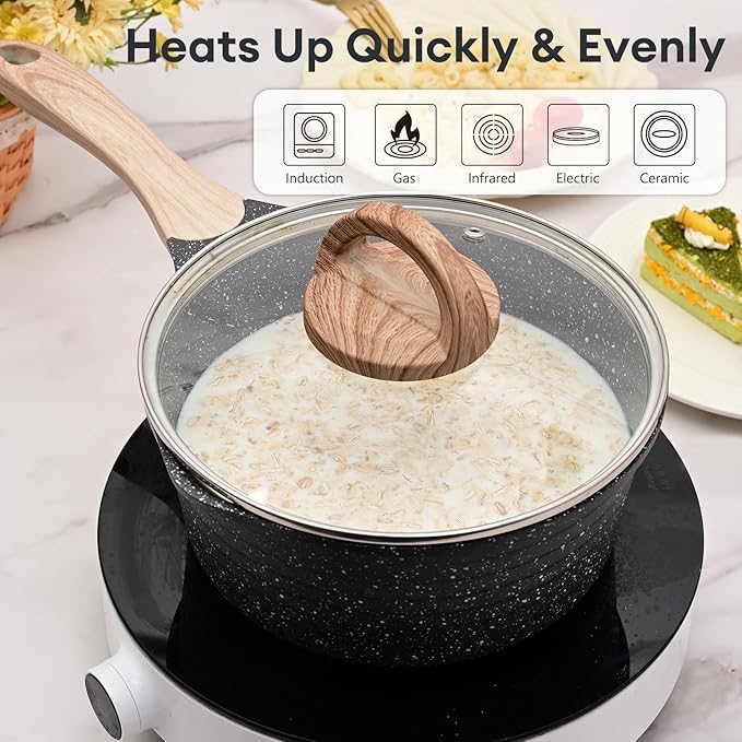 JEETEE 1.5 Quart Sauce Pan with Lid, Non Stick Small Pot with Coating, Masterclass Cookware Sauce Pot for Cooking, PFOA/PFOS Free