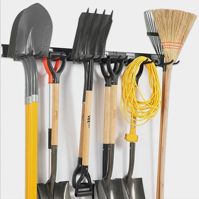 Clamping Garage Wall Organizers, 48inch Wall Mount Folding Chair Rack, Heavy Duty Garage Tool Organization, Shovel Hangers Yard Tool Hook, Hold Up to 420lbs (48Inch Black)