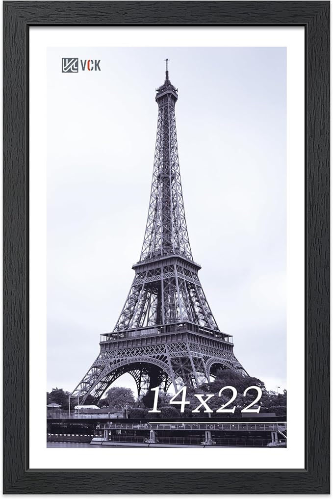 VCK 14x22 Picture Frame, Exclusive Black Woodgrain Poster Frame with Polished Plexiglass, Wall Hanging