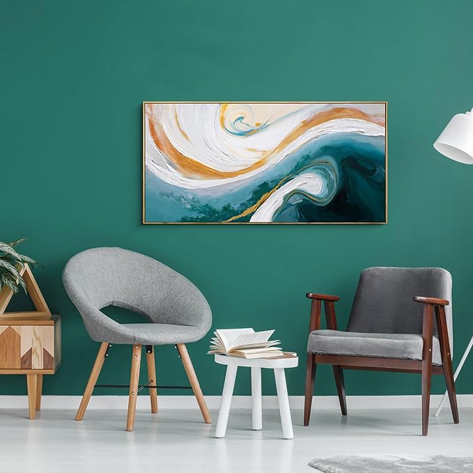 XLSJERST Abstract Canvas Wall Art for Living Room - Large Frame Blue and White Wall Decor Picture Modern Orange Painting Artwork for Bedroom Home Office Decoration Size 40x20 Inches