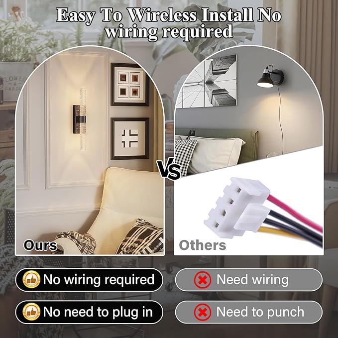 Battery Operated Black Wall Sconces Set of 2 Rechargeable Battery Powered Wall Light with 12000mAh Indoor Not Hardwired Dimmable Wall Lamp Fixtures for Bedroom Living Room 15.3 Inches