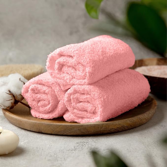 Towel and Linen Mart 100% Cotton - Wash Cloth Set - Flannel Face Cloths, Highly Absorbent and Soft Feel Fingertip Towels (Pink, Pack of 12)