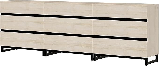 WAMPAT Dresser for Bedroom, Closet Organizers and Storage with 9 Drawers, Chest of Drawers with Metal Base, Wooden Modern Dresser for Living Room, Bedroom, Entryway, Light Oak