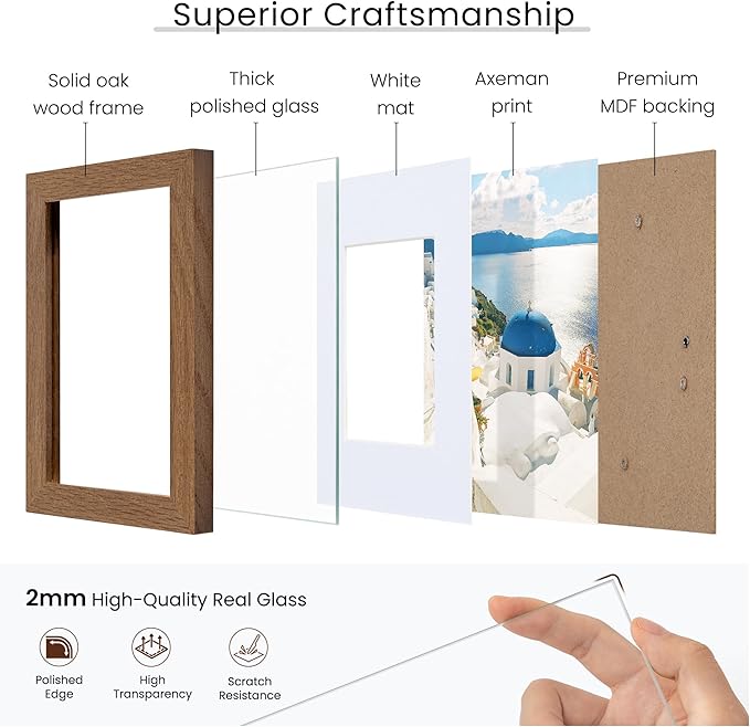 Axeman 24x34 Frame | Solid Oak Wood 24x34 Poster Frame With Mat for 20x30 | 34x24 Wood Picture Frame | Tempered Glass and Hanging Hardware Included Home Wall Decor Art Hanging Frame | Walnut