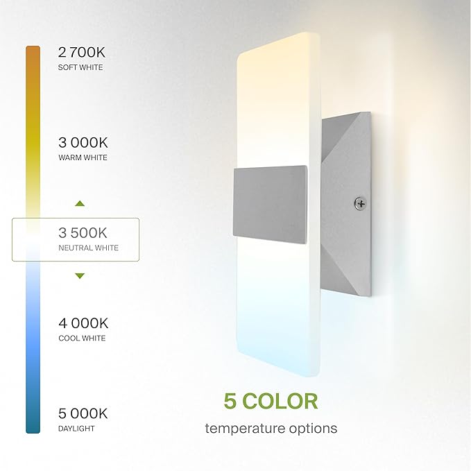 ASD 8 Inch LED Indoor Wall Sconce - Modern Interior 10W 120V 2700K-5000K Adjustable Dimmable Wall Mounted Light Fixtures, Acrylic Glass Wall Lights for Stairway, Hallway - ETL, Brushed Nickel 2 Pack