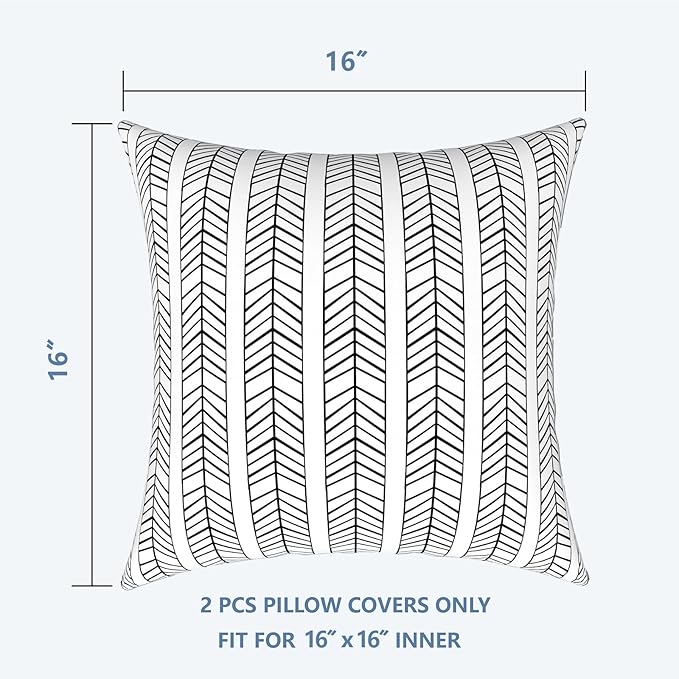 LVTXIII Outdoor Throw Pillow Covers 16 x 16 Inch, Covers ONLY Modern Cute Pattern Decorative Square Toss Pillow Case Pack of 2 for Home Patio Garden Sofa Bed Furniture, Herringbone White