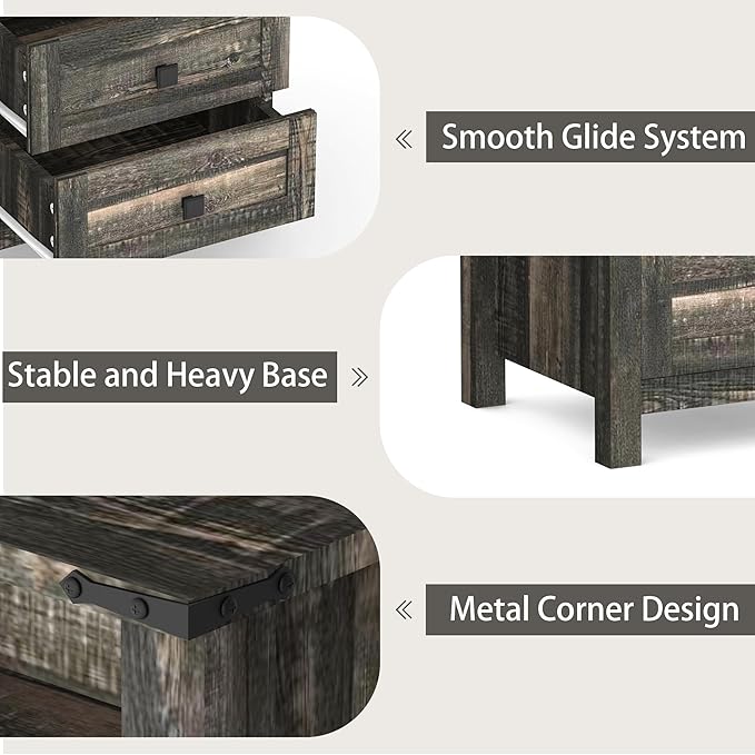 Farmhouse Bedroom Set, 3 Pieces Bedroom Furniture Set, Rustic Wood 6 Drawer Dresser and Nightstands, Chest of Drawers Wide Storage Organizer Cabinet for Bedroom