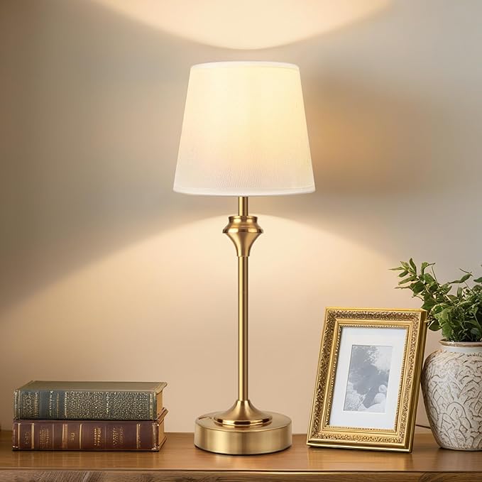 NIORSUN Portables Cordless Table Lamp,Battery Operated Lamp,5200mAh Bedside Table Lamp with Warm White,3 Way Dimmable Touch Desk Lamp for Bedroom Living Room Restaurant White Shade (Gold)