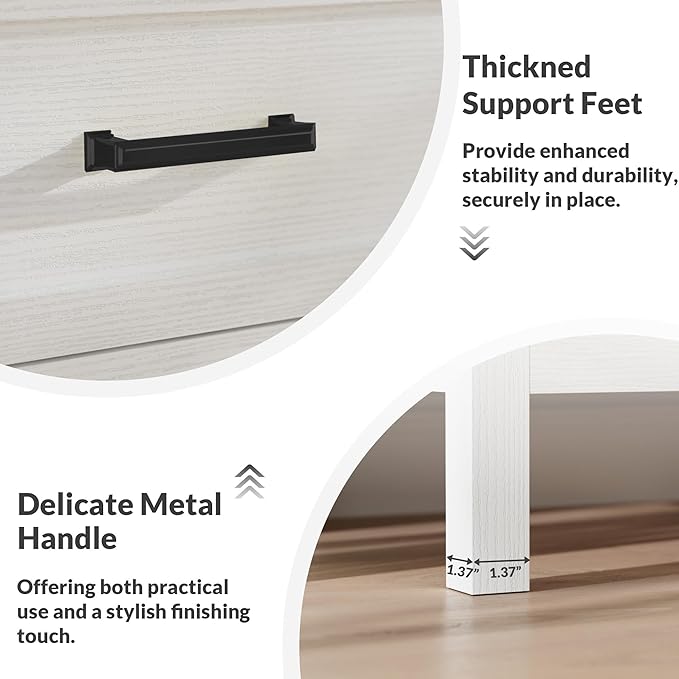 LYNSOM Farmhouse 9 Drawers Dresser for Bedroom, 55" Wide Wood Rustic Chest of Drawers with Natural Texture, Metal Handle, Storage Dressers Organizer for Entryway, Hallway, White