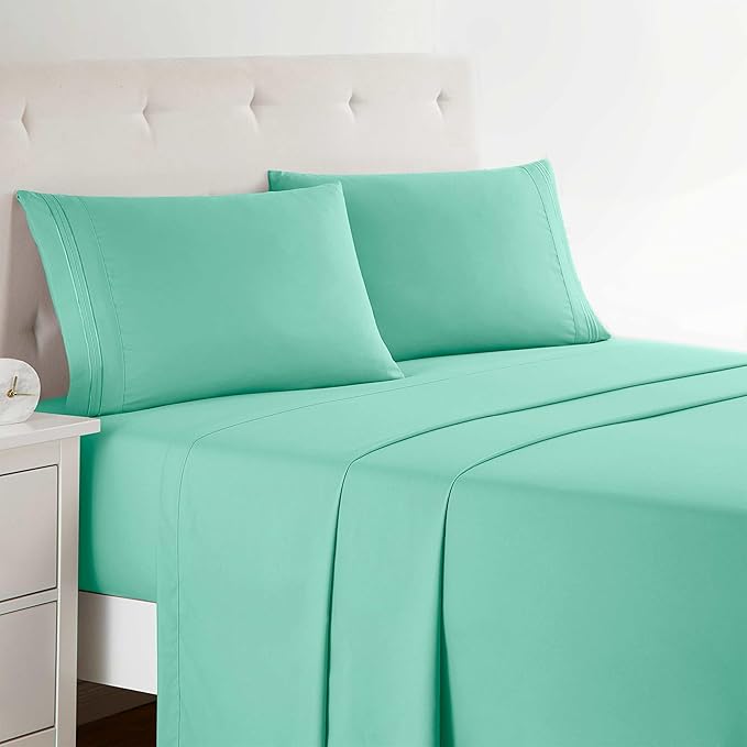 Clara Clark Bed Sheets, Premier 1800 Series 4 Piece Bed Sheet Set, Deep Pocket, Wrinkle, Fade, Stain Resistant, Luxury Soft Bedding Sheets & Pillowcases, Twin-XL, Mint Green