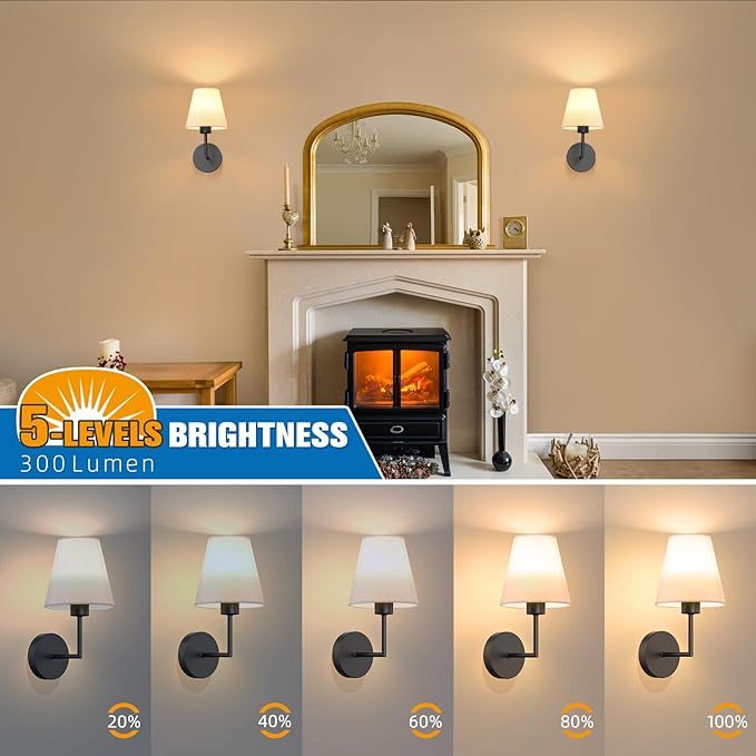 NIORSUN 13.8 inch Battery Operated Wall Sconce Set of 2,Black Rechargeable Wall Lights with 5200mAh Dimmable Detachable Bulbs and Remote,9 Colors Wireless Sconces for Bedroom Living Room Hallway