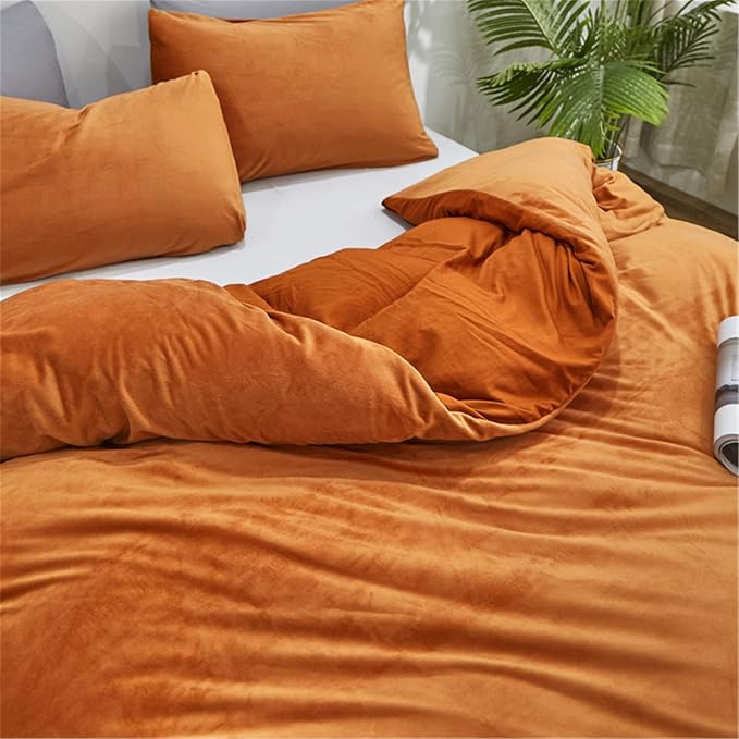 Cottonight Caramel Velvet Comforter King Burnt Orange Bedding Flannel Plush Fluffy Winter Quilts Blanket Soft Warm Reddish Terracotta Set for Women & Men