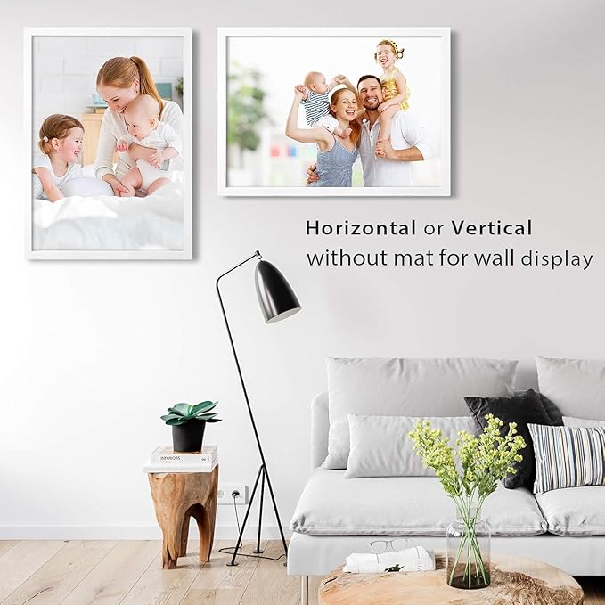 Egofine A2 Solid Wood Picture Frame, Made of Solid Wood Covered by Plexiglass A3 with Mat 16.5 x 23.4 without Mat, Poster Frame for Wall Mounting Hanging Photo Frame Vertically or Horizontally, White