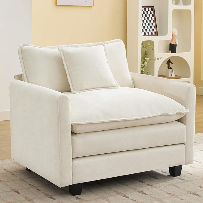 41'' Modern Chenille Oversized Chair, Upholstered Accent Living Room Chair with Extra Thicked Deep Seat, Single Lounge Chair for Bedroom, Small Apartment, Beige