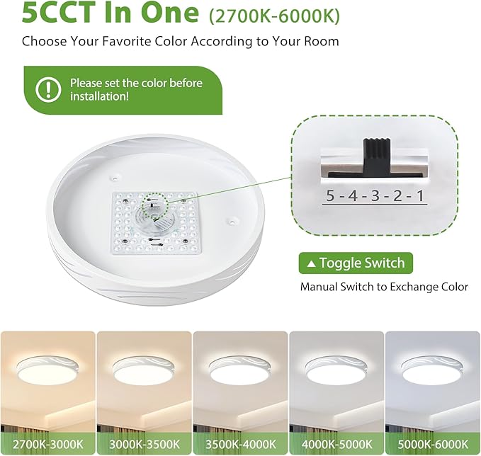 Modern Dimmable Ceiling Light Fixture,5CCT in One LED Flush Mount Kitchen Lights,Round Close to Ceiling Lamp for Hallway Entryway Bedroom Living Room Laundry Room Bathroom(White,11.81 in,ETL Listed)