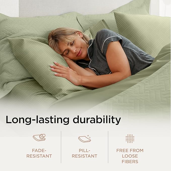 Threadmill King Size Sheets for King Mattress | 800 Thread Count Jacquard Celine Sage Green | Better Than Egyptian Cotton | 4 Pc Bed Sheets | Damask Sheet Fits 16'' Deep Pocket | 100% Cotton Sheets