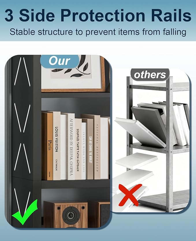 5-Cube Bookshelf, All Steel Bookcase with Adjustable Shelves & Anti-Tip Kit for Home Office, Hallway, and Garage, Modern Tall Display Shelves, Heavy-Duty Storage Organizer (Black)