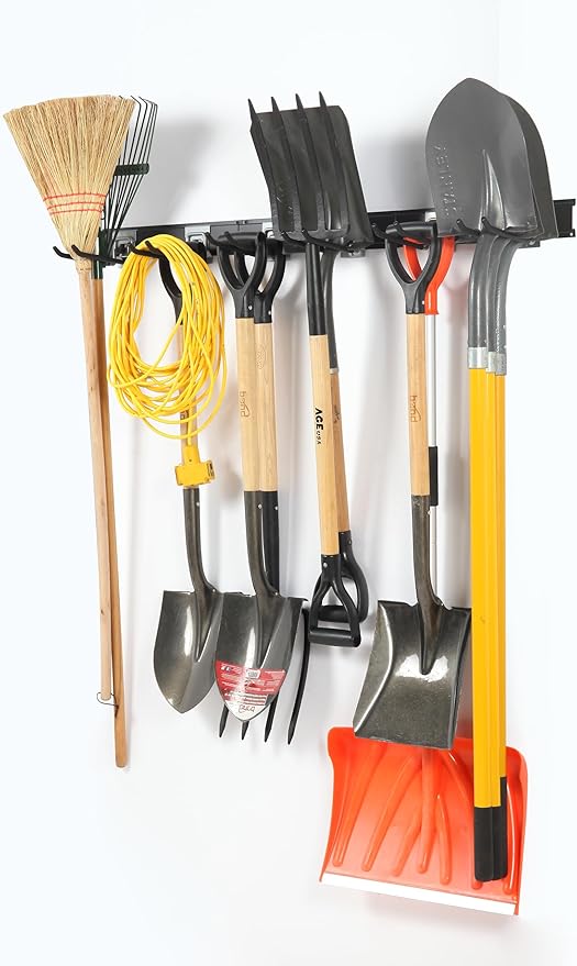 Clamping Garage Wall Organizers, 32inch Wall Mount Folding Chair Rack Tool Holder, Heavy Duty Garage Organization, Yard Tool Hook, Hold Up to 300lbs (32Inch Black)