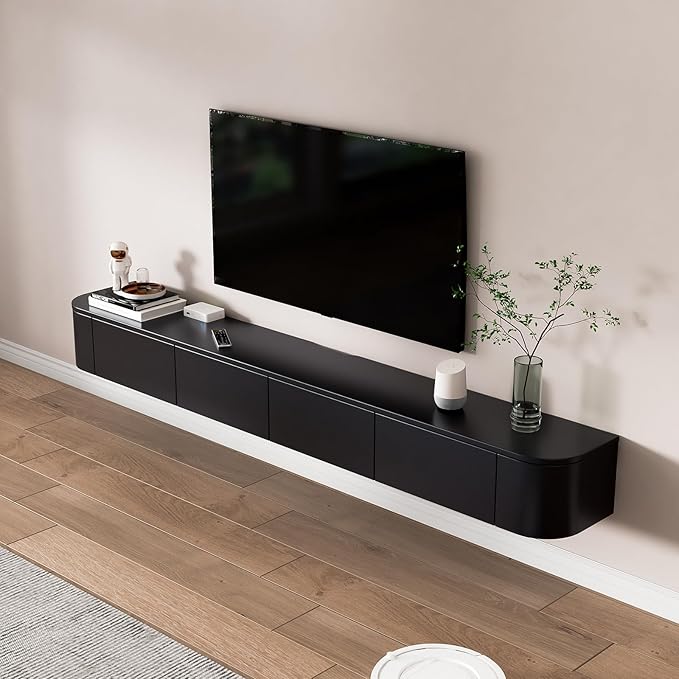 Floating TV Stand,Wall Mounted TV Shelf,Modern Entertainment Center Media Console with Storage for Bedroom,Living Room (Black-Led, 63IN)