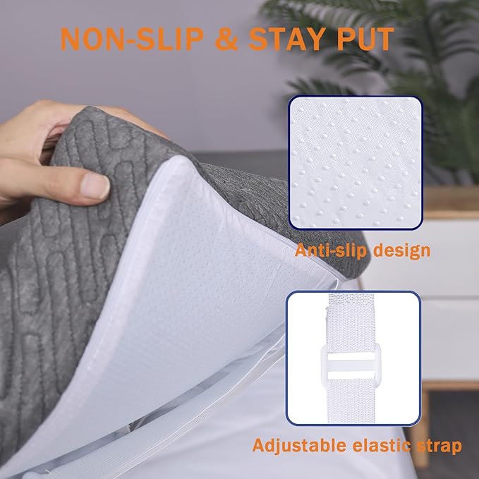 VALUXE 3 Inch Gel Memory Foam Mattress Topper Queen Size High Density Cooling Pad Pressure Relief Bed Topper Grey (with Removable & Washable Bamboo Cover)