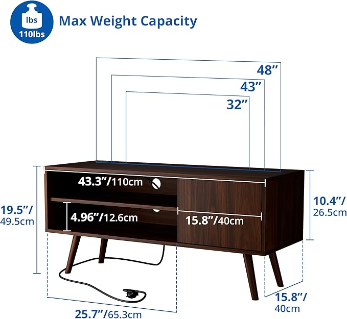 Cozy Castle TV Stand for 48 Inch TV, Mid Century Modern Entertainment Center with Storage Cabinet, TV Media Console for Living Room, Bedroom, Dark Brown