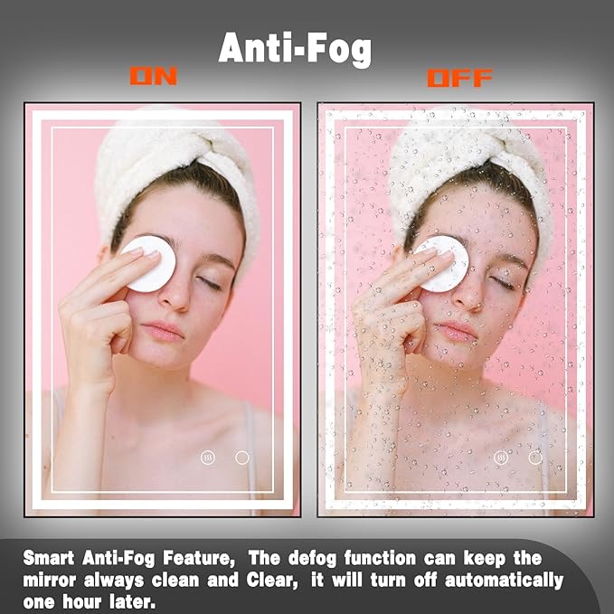 24" x 36" LED Bathroom Mirror with Lights Framed LED Mirror for Bathroom Backlit and Front Lighted Bathroom Mirror Black Square Aluminum Frame Anti-Fog Dimmable Adjustable Shatter-Proof