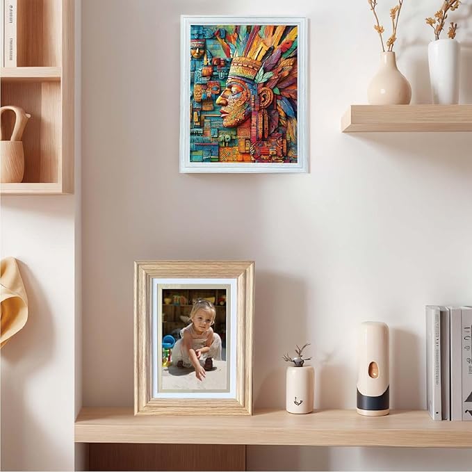 5x7 picture Frame Matted to 4x6, 5*7 Solid Oak Wood Picture Frame ,4*6 Picture Frame with Mat ,5 by 7 Premium Photo Frame with Real HD Tempered Glass,Tabletop or Wall Mount Display,Oak Color, 1 Pack