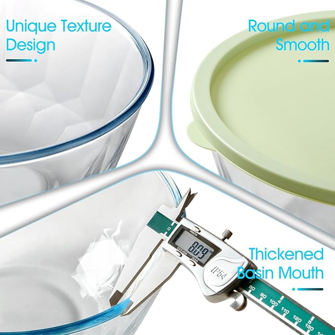 NUTRIUPS 4.7 Quart Large Glass Mixing Bowl with Lid, Deep Big Glass Bowl Large Salad Bowl (Green-A)