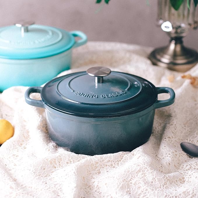 Enameled Cast Iron Covered 5.5 Quart Dutch Oven with Dual Handle, Slateblue