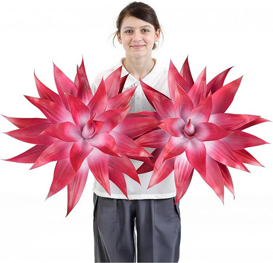 Velener Artificial Agave Plant Set, 28 Inch, Faux Aesthetic Plants for Home Decor, Realistic Fake Red and White Agave Plants Indoor Without Pot, Set of 2