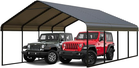 20x20 FT Heavy Duty Metal Carport with Galvanized Steel Roof & Frame - All-Weather Portable Garage Shelter for 2 Cars, Safe Boat Cover & Yard Protection