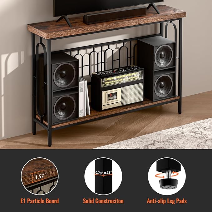 Industrial Console Table for Entryway, Rustic Console Table Behind Couch, 2 Tier Sofa Tables for Home Living Room, Hallway, Entrance, with Metal Frame(48 inches)