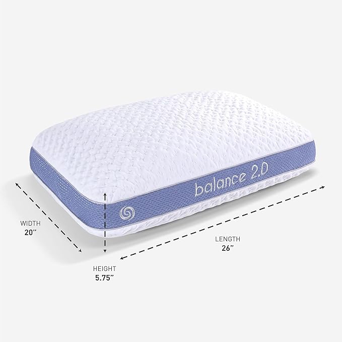 Bedgear Balance Performance Pillow – 2.0 - Moisture Wicking Bed Pillow for All Sleep Positions - Medium Firmness Bed Pillow - Washable Removable Cover – 20" W x 26" L x 5.75" H