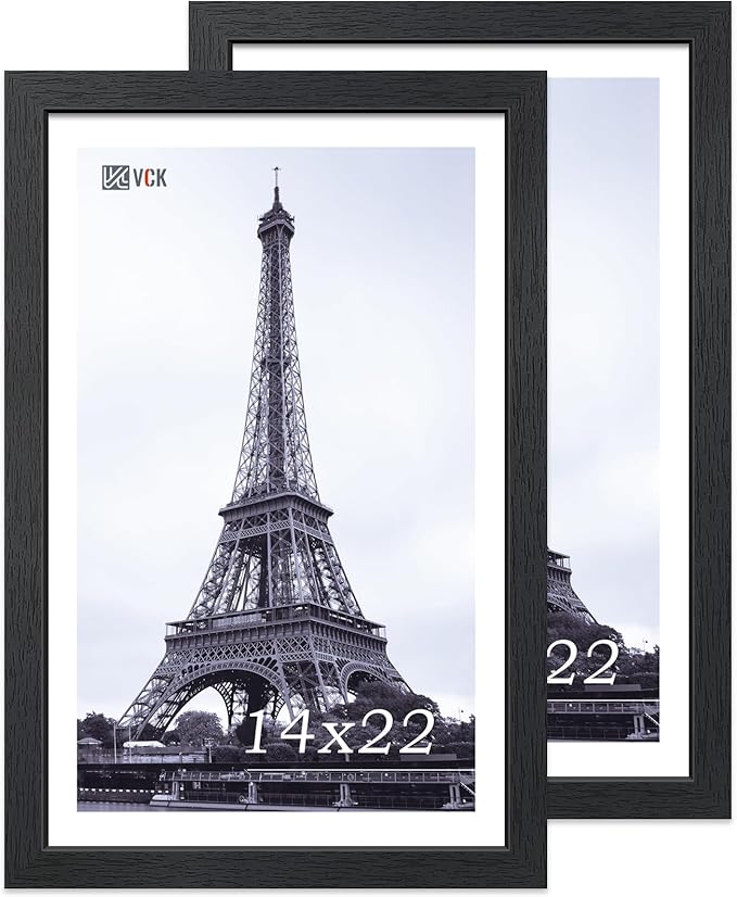 VCK 14x22 Picture Frame Set of 2, Exclusive Black Woodgrain, Solid Wood Poster Frames - Wall Hanging