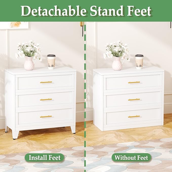 Metal Dresser for Bedroom 2 Drawers Dresser Metal Storage Dressers Organizer,24.8" H White Drawer Chest, Closet Organizers for Living Room, Hallway, Closet