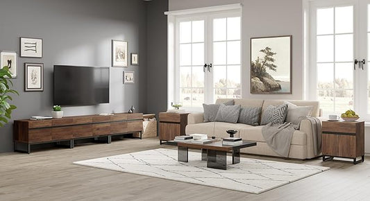 WAMPAT TV Stand and End Table Set of 3, Living Room Table Sets, 106 Inch TV Stand and 2 End Table Set with Drawers for Living Room, Entertainment Center, Console TV Table,Brown