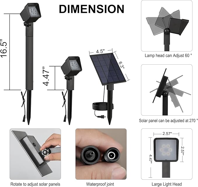 Solar Spot Light Landscape Lighting - 3 Pack of Outdoor Landscaping Light, 500 Lumen Garden or Accent Lighting for House or Trees, Dual Beam Angle, and 3 Light Colors,10ft Cable and Remote Solar Panel